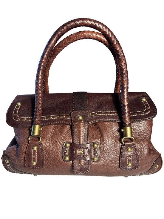 Michael Kors Handbags - Vintage Rare Michael Kors Brown Leather Satchel Bag Braided Handles & Brass
